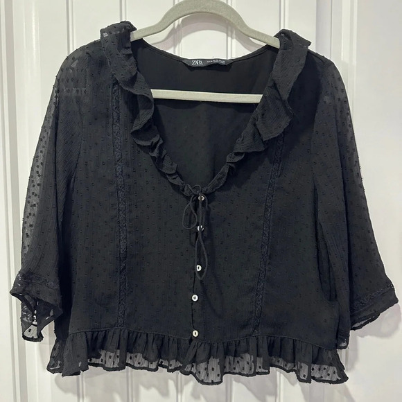 ZARA | Black Pointelle Blouse | Size: X-Large - Picture 2 of 8